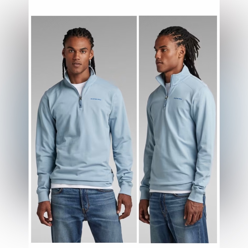 G-Star Raw Light Blue Aviaton Half Zip Lightweight Sweater size L
